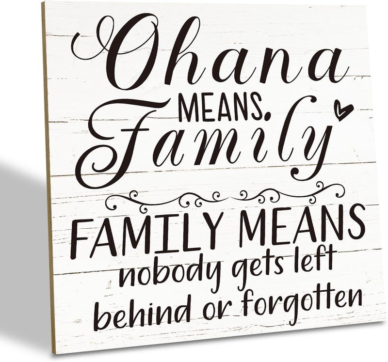 SUSZDOU Family Wooden Plaque, “Family Means Nobody Gets Left Behind or Forgotten”, 6.2x6.2 Inch Table Art Sign, Farmhouse Quote Decor for Living Room or Home Tabletop D - Image 1